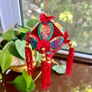 Vintage Chinese Silk Embroidered Souvenir Love Ball Ornament from Li River
